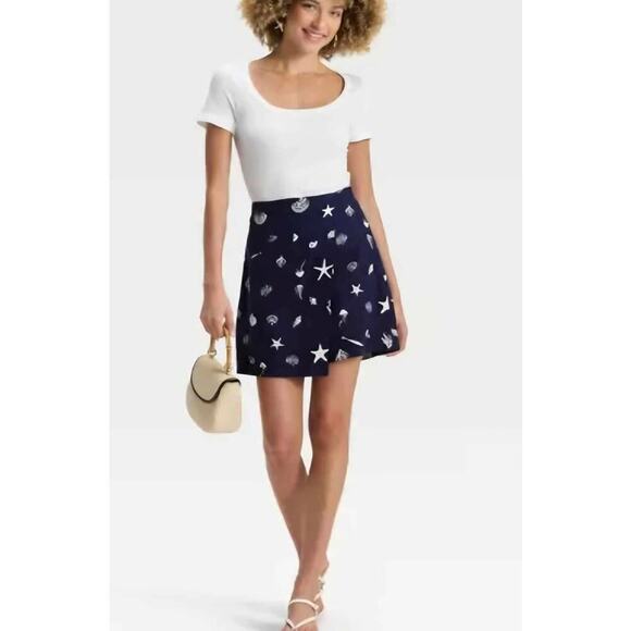 Blue & White Nautical Women's Linen Blend Skort - A New Day NWT/Size  8 - Picture 3 of 6